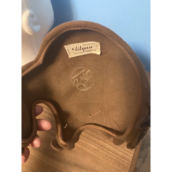 Lilyan Models Merrimac Peachbloom Brown Velour Fascinator Hat Beaded Sequins VTG - Picture 6 of 11